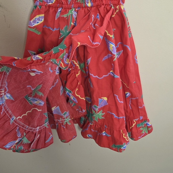 Vintage Nikky | Girls Red Hawaiian Tropical Palm Tree Print Dress Size 7 - Picture 3 of 5